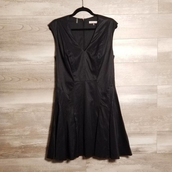 Rebecca Taylor Satin Finish Sleeveless V-Neck Fit & Flare Dress Black Size 10 - Picture 1 of 5